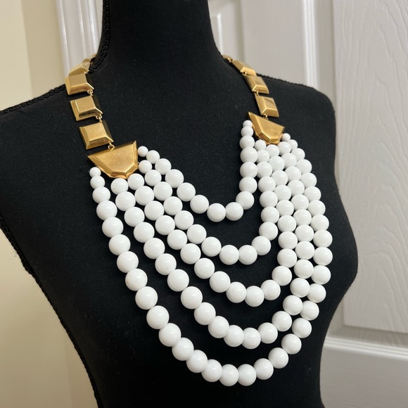 Elaborate Cascading White Beaded Necklace - Picture 2 of 11